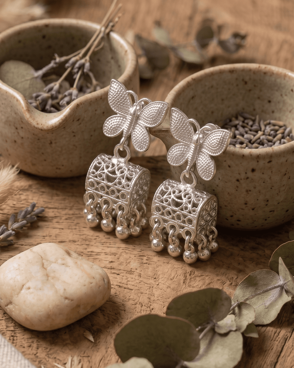 Silver Butterfly Ghungroo Drop Earrings - Sannu Fashion Store