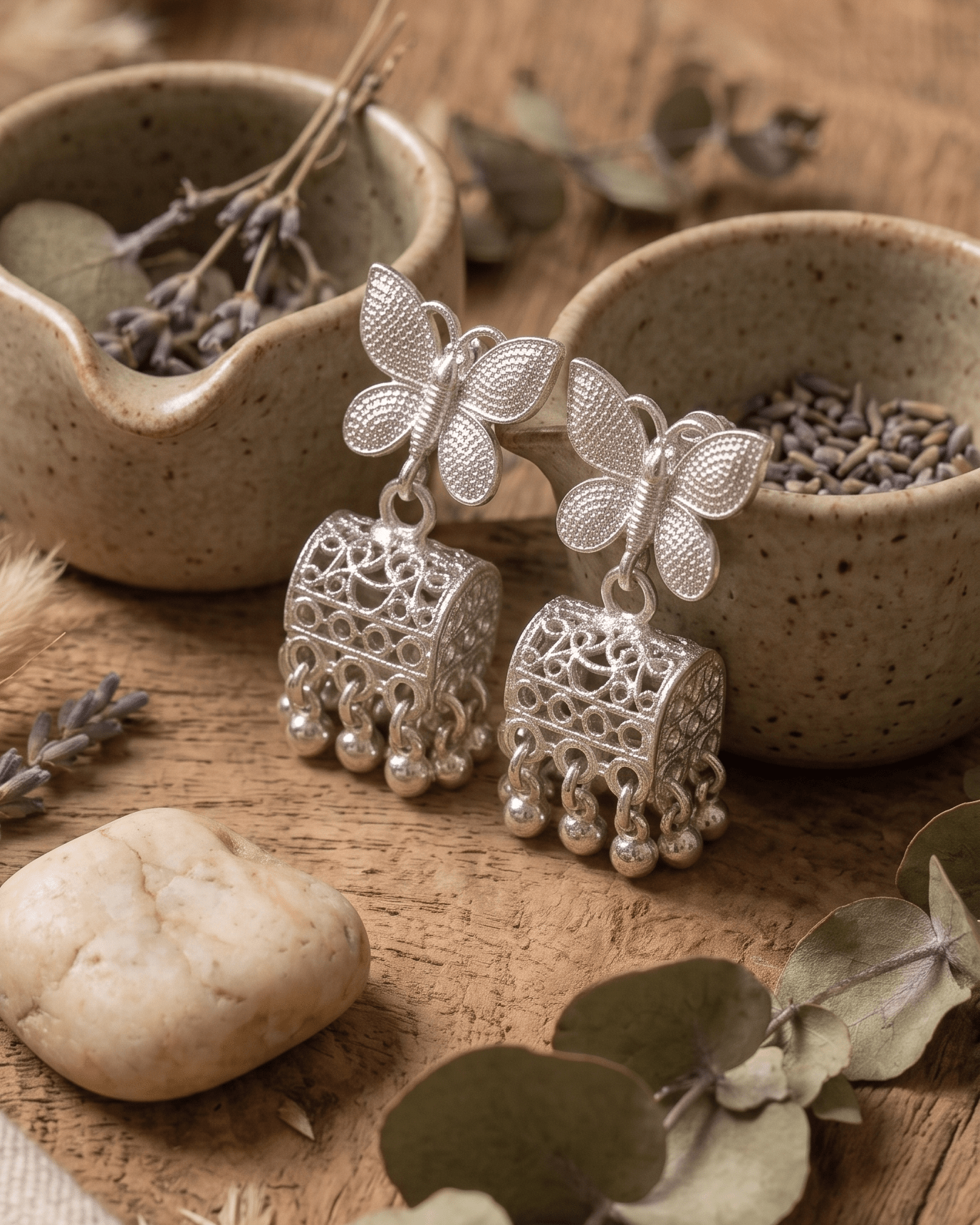 Silver Butterfly Ghungroo Drop Earrings - Sannu Fashion Store