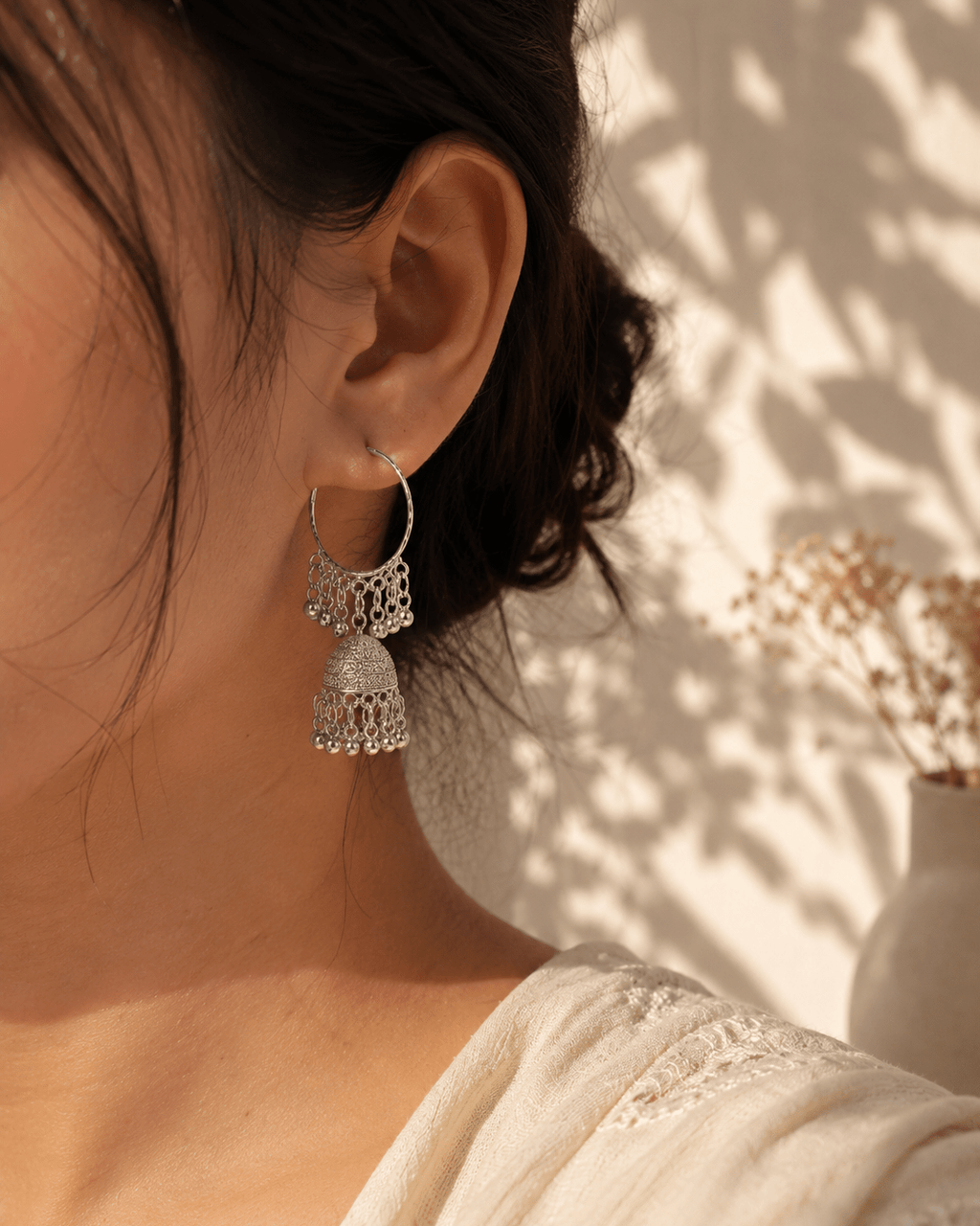 Silver Jhumka Hoop Earrings - Sannu Fashion Store