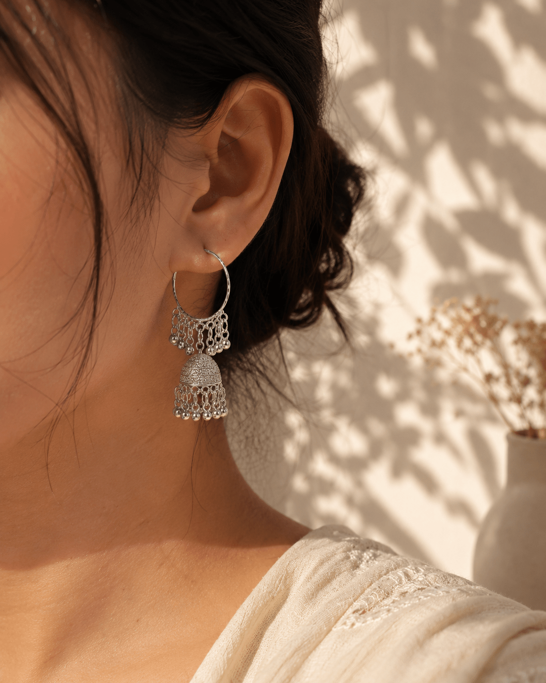 Silver Jhumka Hoop Earrings - Sannu Fashion Store